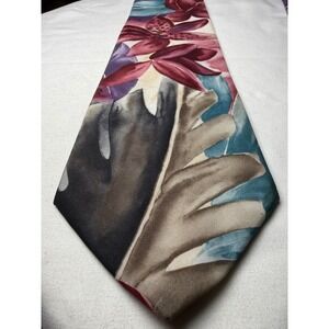 MERRICK Floral Tropical Orchid Leaf Print Silk Necktie Men's Accessory